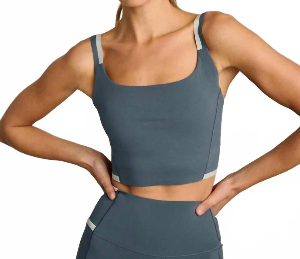 NEW RHONE instinct contrast longline bra in blue granite